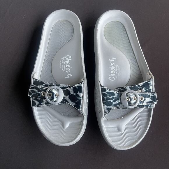 Cheeks Womens Slides Size 9 Gray Buckle Tony Little Animal Print Sandals - Picture 1 of 8